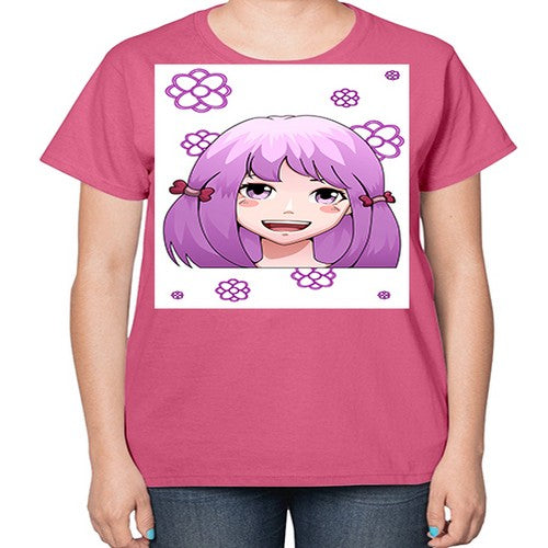 cute ponytails purple hair girl 63# - anime-  Ladies T-Shirt
