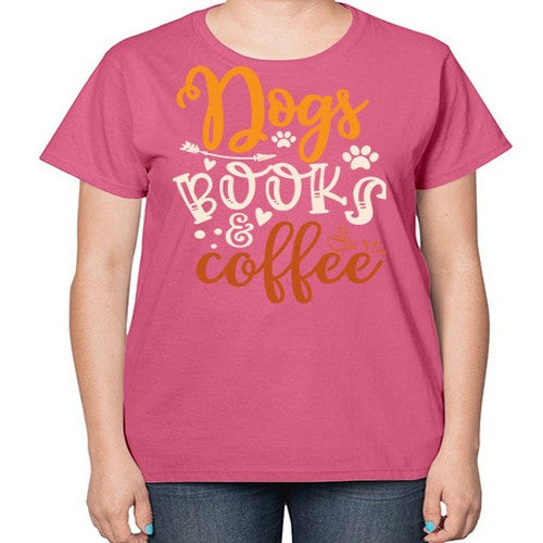 dogs books coffee 130# - dogs-  Ladies T-Shirt