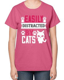 easily distracted by cats Style 47# - cats-  Ladies T-Shirt