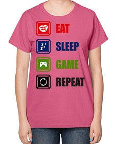 eat sleep game repeat 77# - video games-  Ladies T-Shirt