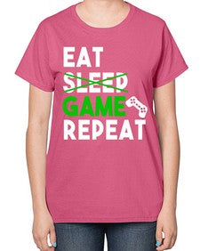 eat sleep game repeat 78# - video games-  Ladies T-Shirt