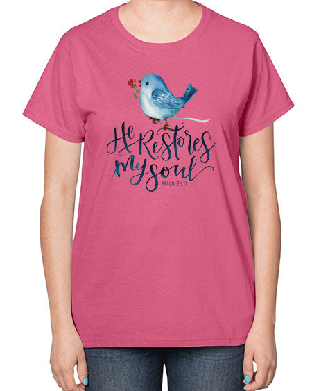 he restores my soul 39# - birds-  Ladies T-Shirt
