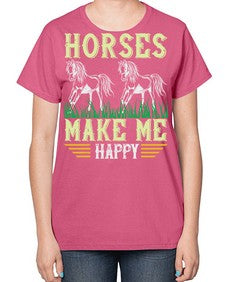 horses make me happy Style 40# - horse-  Ladies T-Shirt