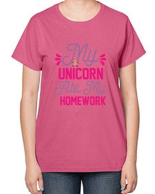 my unicorn ate my homework 324# - unicorn-  Ladies T-Shirt