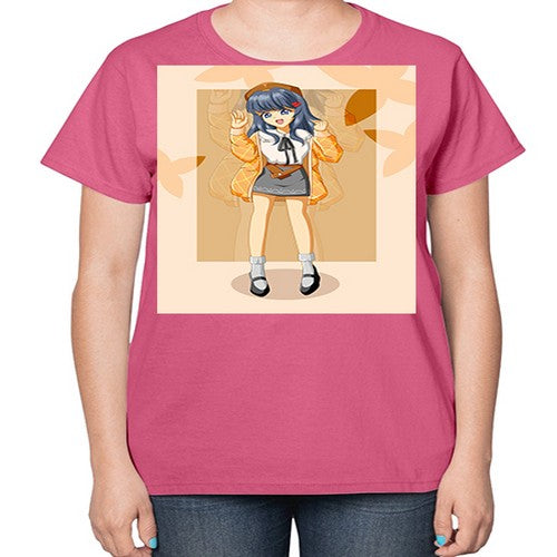 of beautiful girl with jacket 132# - anime-  Ladies T-Shirt
