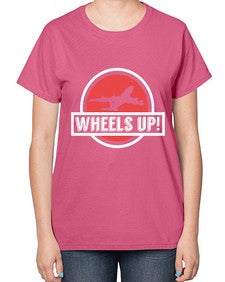 wheels up  50# - airplane-  Ladies T-Shirt