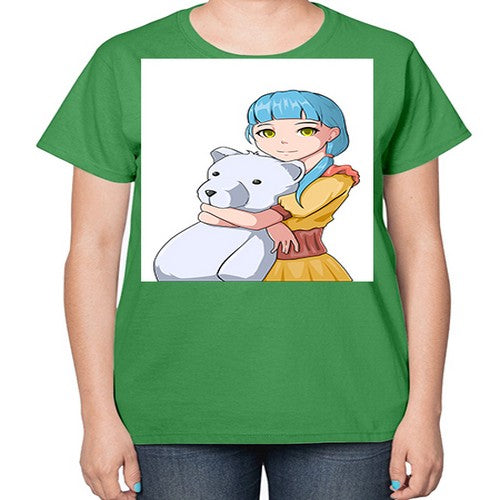 Cute girl with bear doll 26# - anime-  Ladies T-Shirt