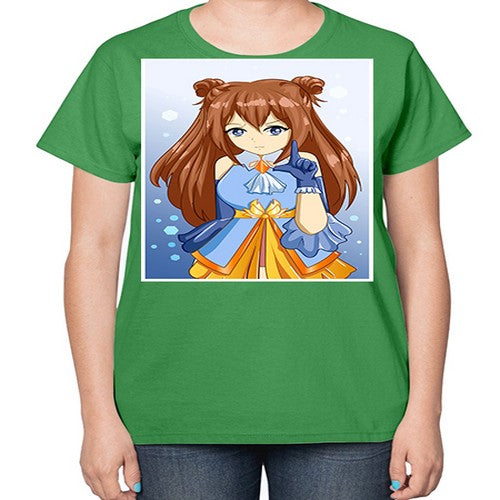 Cute little beautiful girl blue gold clothes cartoon 171# - anime-  Ladies T-Shirt
