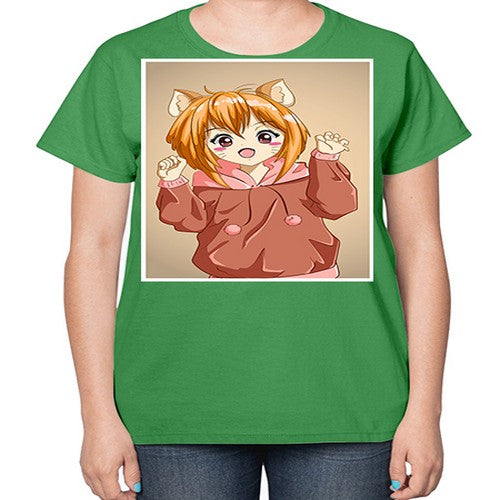 Cute little girl with accessories cat cartoon 170# - anime-  Ladies T-Shirt