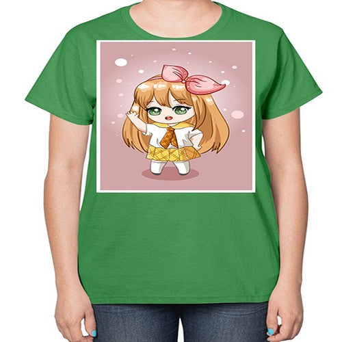Cute little girl yellow hair wearing uniform 130# - anime-  Ladies T-Shirt