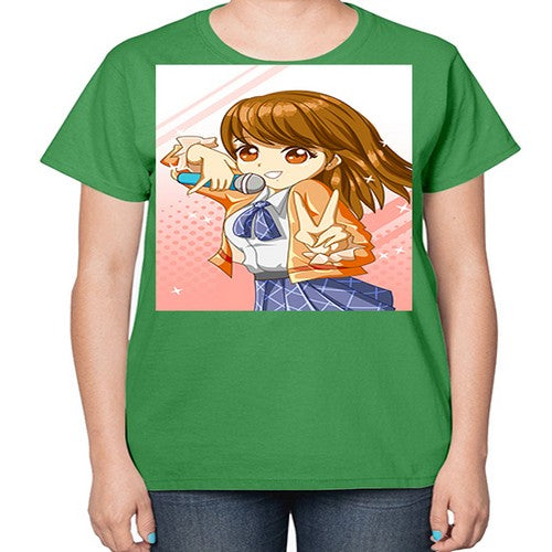 Cute teenage student girl singing song 47# - anime-  Ladies T-Shirt