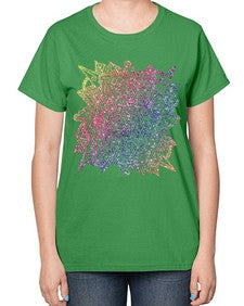 Mandala Teach Love Inspire Rainbow Glitter 762# - mandala-  Ladies T-Shirt