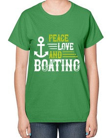 Peace Love and Boating 33# - boats-  Ladies T-Shirt