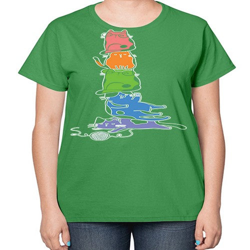Pride Kawaii Cats Pile Cute Anime 277# - anime-  Ladies T-Shirt