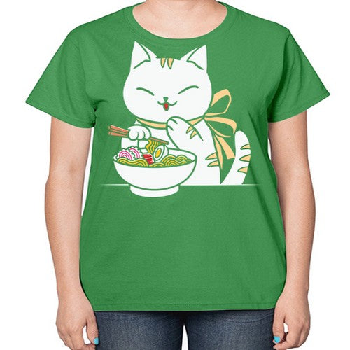 Ramen Cat Kawaii Anime Tee Japanese 280# - anime-  Ladies T-Shirt