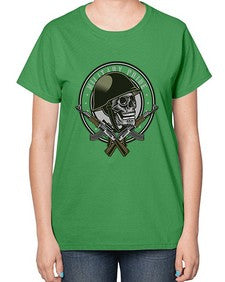 Skull Soldier 1066# - skull and bones-  Ladies T-Shirt