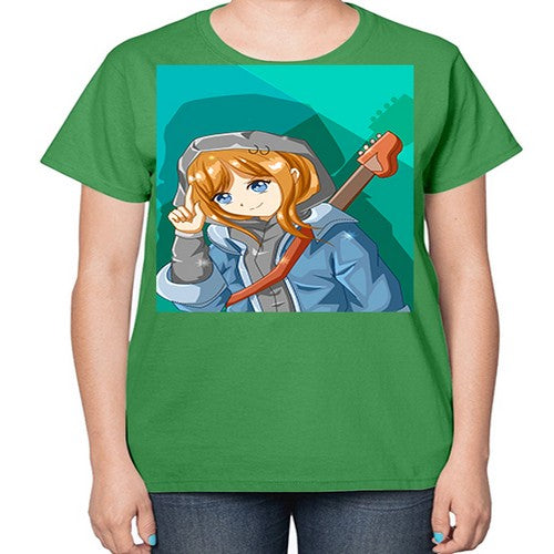 Swag and cute girl with a guitar 50# - anime-  Ladies T-Shirt