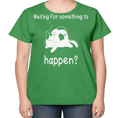 Waiting For Something Sleeping Cat 285# - anime-  Ladies T-Shirt