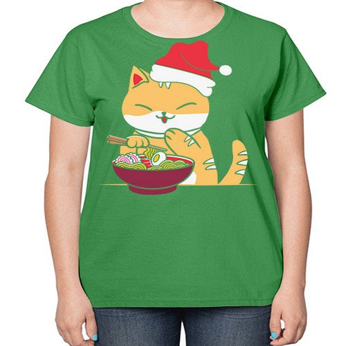 Xmas Kawaii Anime Shiba Inu Eating Ramen 289# - anime-  Ladies T-Shirt