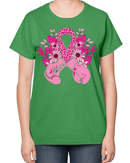 boxing gloves breast cancer - breast cancer-  Ladies T-Shirt