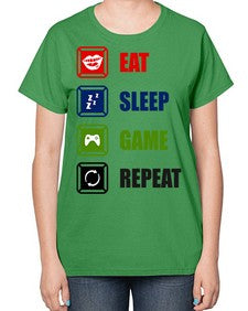 eat sleep game repeat 77# - video games-  Ladies T-Shirt