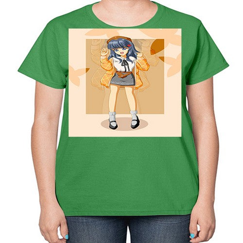 of beautiful girl with jacket 132# - anime-  Ladies T-Shirt