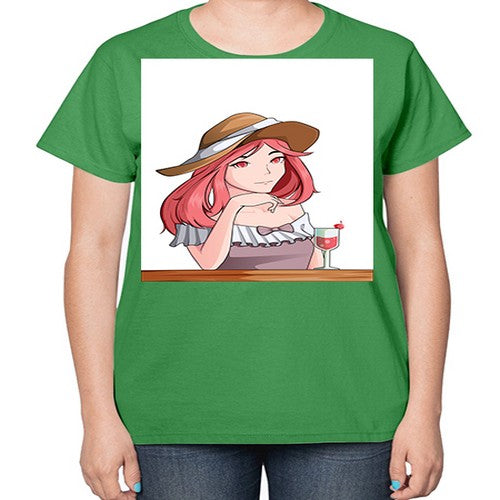 pretty woman with fresh juice in summer 37# - anime-  Ladies T-Shirt