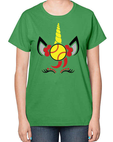 softball unicorn 401# - softball-  Ladies T-Shirt