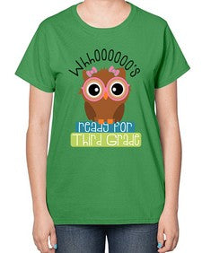 whooos ready for third grade girl 1010# - third grade-  Ladies T-Shirt