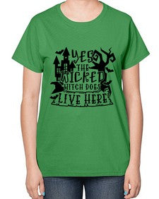 yes the wicked witch does live here 2# - witch-  Ladies T-Shirt