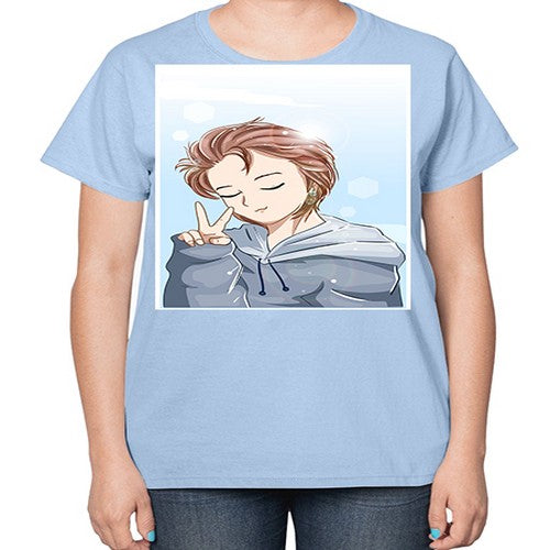 Cute boy brown hair with blue jacket 126# - anime-  Ladies T-Shirt
