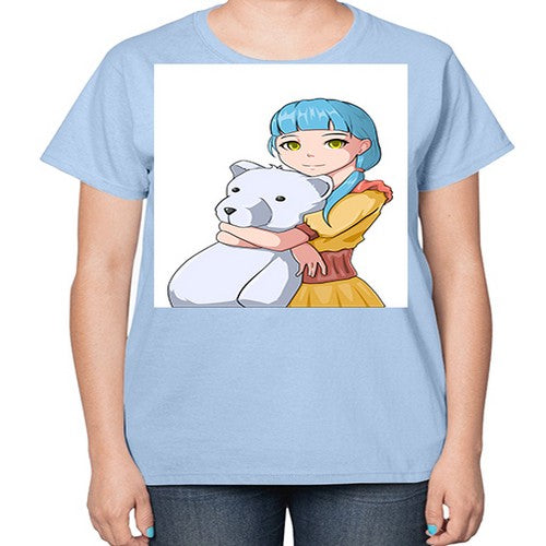 Cute girl with bear doll 26# - anime-  Ladies T-Shirt