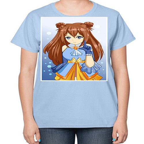 Cute little beautiful girl blue gold clothes cartoon 171# - anime-  Ladies T-Shirt