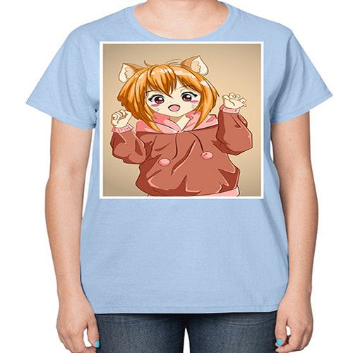 Cute little girl with accessories cat cartoon 170# - anime-  Ladies T-Shirt