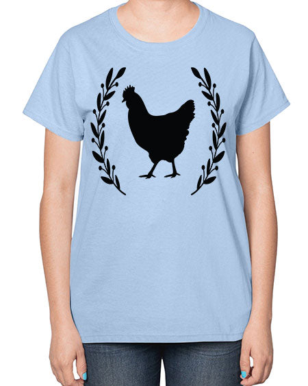 Floral Wreath Chicken - chicken-  Ladies T-Shirt