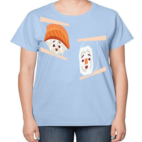 Happy Sushi Anime Kawaii Set Anime 232# - anime-  Ladies T-Shirt