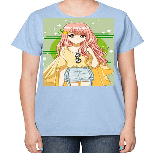 Happy and cute yellow blouse in summer holiday 43# - anime-  Ladies T-Shirt