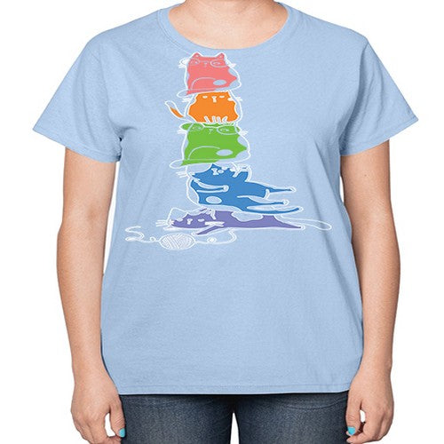 Pride Kawaii Cats Pile Cute Anime 277# - anime-  Ladies T-Shirt