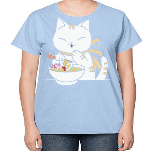 Ramen Cat Kawaii Anime Tee Japanese 280# - anime-  Ladies T-Shirt