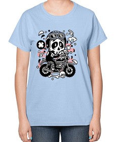 Skull Motocross 1058# - skull and bones-  Ladies T-Shirt