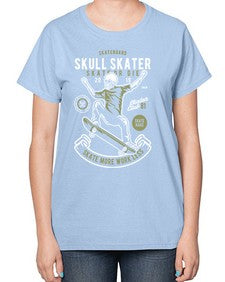 Skull Skater 1064# - skull and bones-  Ladies T-Shirt
