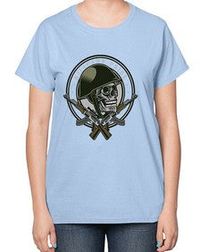 Skull Soldier 1066# - skull and bones-  Ladies T-Shirt