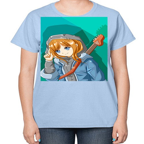 Swag and cute girl with a guitar 50# - anime-  Ladies T-Shirt