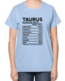 Taurus Nutrition Facts 490# - taurus-  Ladies T-Shirt