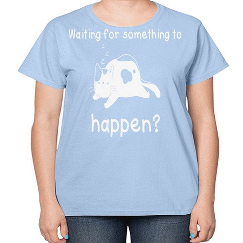 Waiting For Something Sleeping Cat 285# - anime-  Ladies T-Shirt