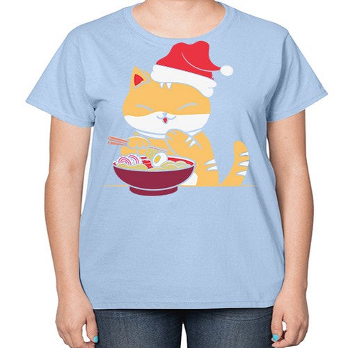 Xmas Kawaii Anime Shiba Inu Eating Ramen 289# - anime-  Ladies T-Shirt