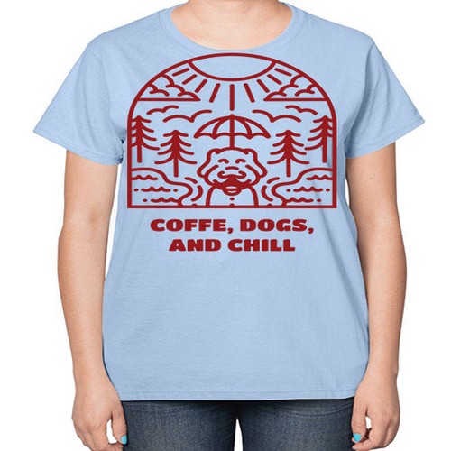 coffee, dogs, and chill 70# - dogs-  Ladies T-Shirt