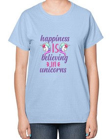 happiness is believing in unicorns 156# - unicorn-  Ladies T-Shirt