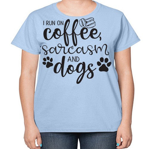 i run on coffee, sarcasm and dogs 172# - dogs-  Ladies T-Shirt