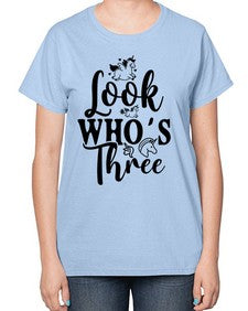 look whos three 265# - unicorn-  Ladies T-Shirt